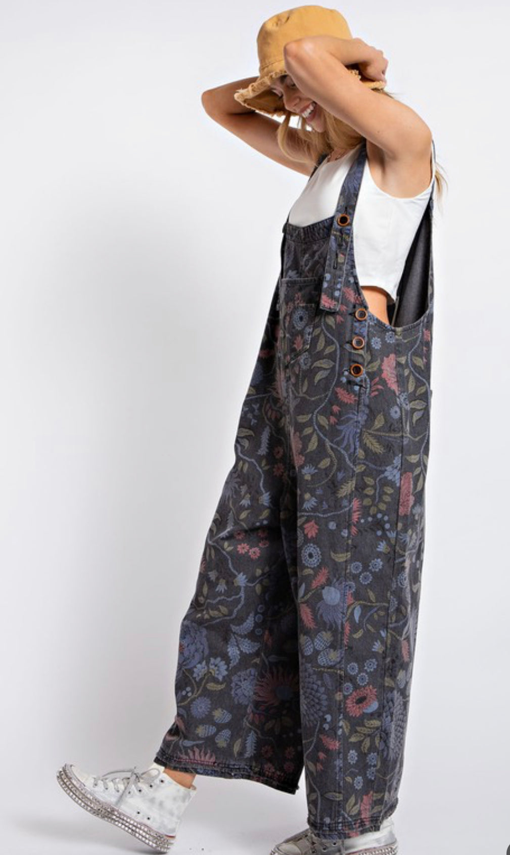 Floral Denim Jumpsuit