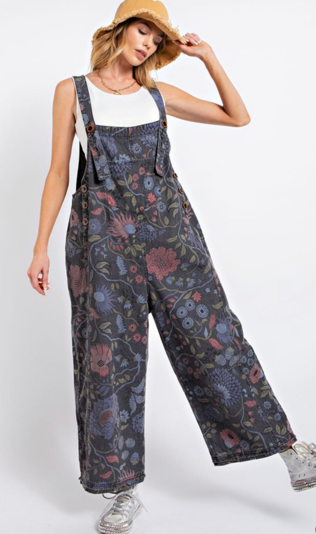 Floral Denim Jumpsuit